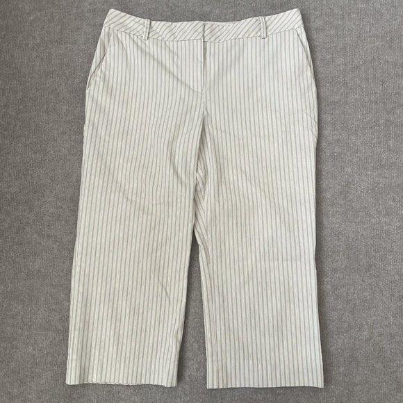 LOFT Pants - Loft Crop Pants Womens 4 Ann Striped Beige Black White Straight Leg Summer Capri